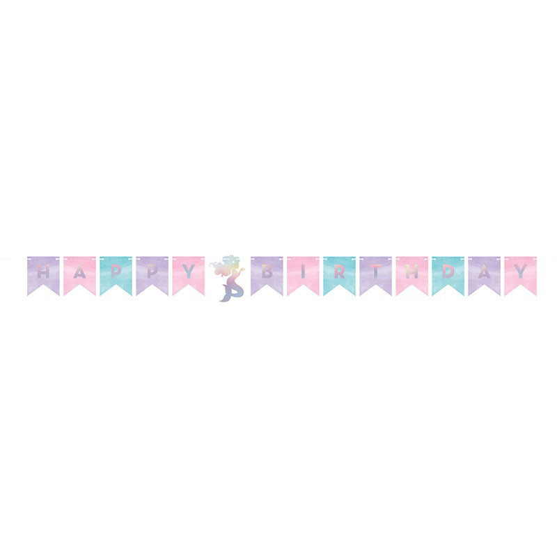 Banderole A Fanions Decoration Premium Petite Sirene Holographique Pastel