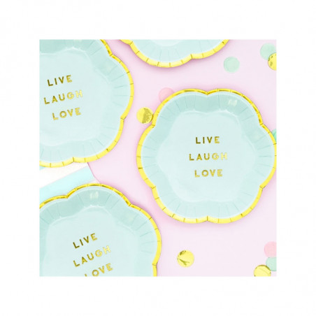 Mini Assiettes Live Laugh Love Bleu Pastel & Doré - Candy Party