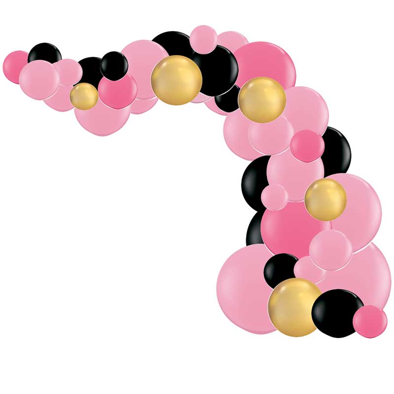 Arche De Ballons Organiques Theme Minnie Mouse Noir Rose Dore