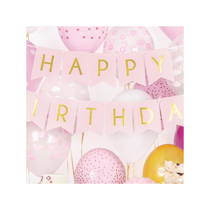 banderole à fanions Happy Birthday licorne dorée et pastel