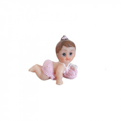 Figurine Bebe Fille Sur Coussin Rose Clair Decoration