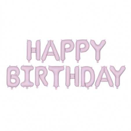 Ballons Lettres Happy Birthday Rose Pastel Mat