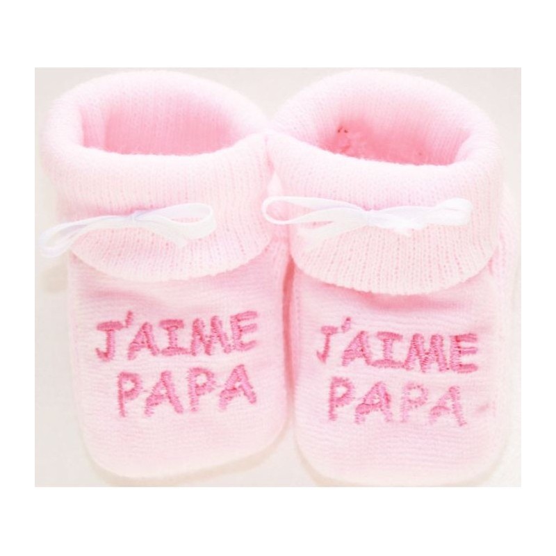 Chaussons Bebe Brode J Aime Papa En Rose Pour Bebe Fille