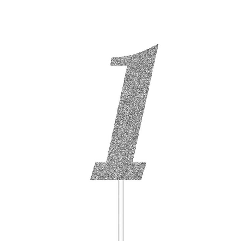 Decoration Chiffre 1 Un Glitter Happy Birthday Anniversaire Argent Gris