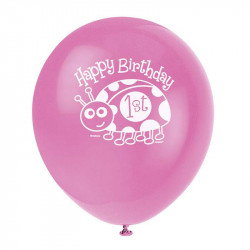 Ballons Latex Premier Anniversaire De Bebe Coccinelle Rose