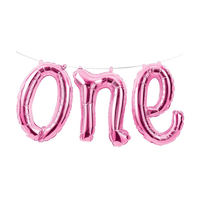 Ballon Banderole One Chiffre Numero 1 Rose Premier Anniversaire