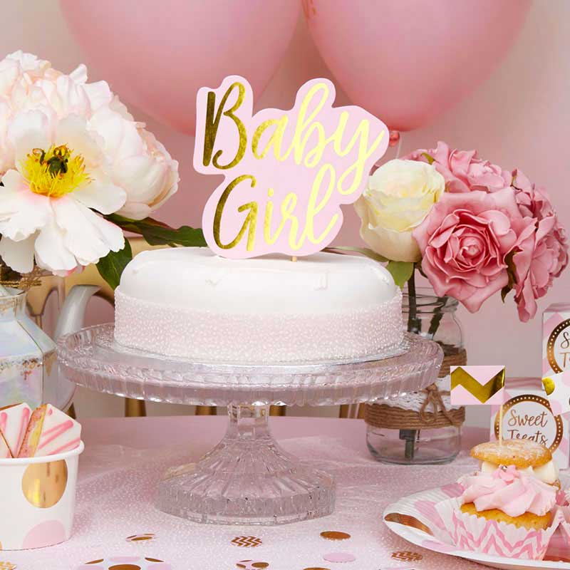 Pique Decoration Pour Gateau Rose Clair Et Dore Baby Shower Princesse