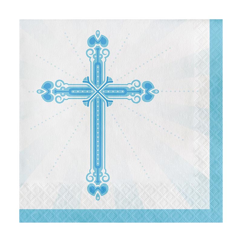 Serviettes En Papier Pour Bapteme Et Communion Croix Bleu Garcon Clair