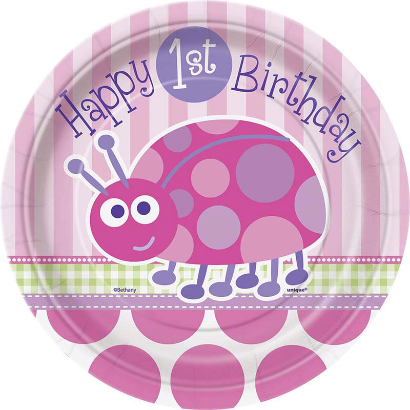 Assiettes Jetables Premier Anniversaire De Bebe Theme Coccinelle Rose