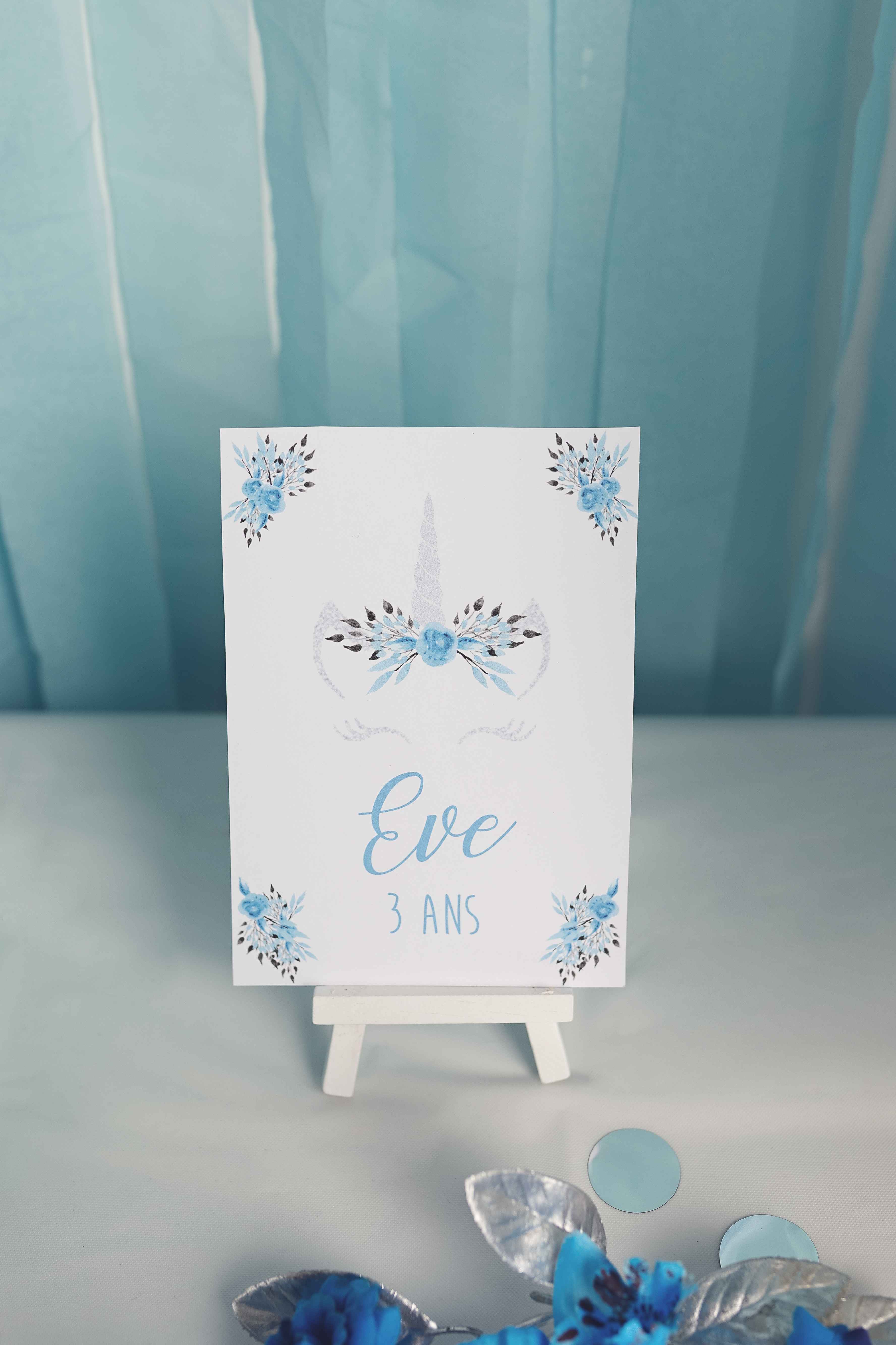 Decoration Anniversaire Licorne Bleu Argent Pour Eve