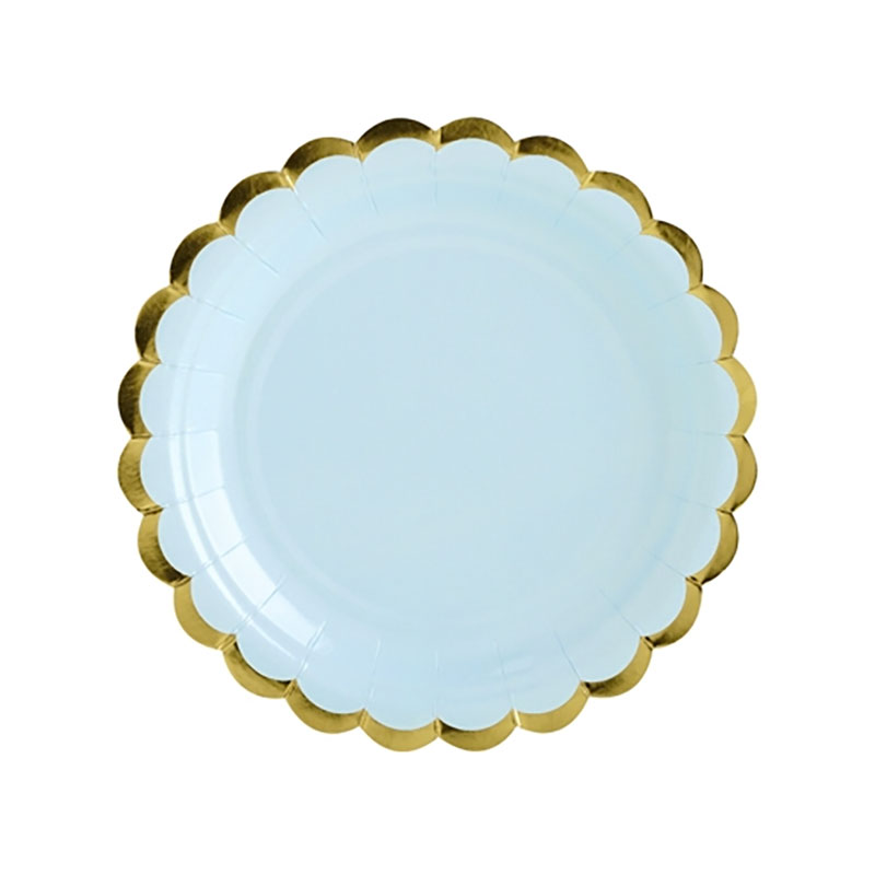 petites assiettes bleu pastel clair et doré contours alvéolées