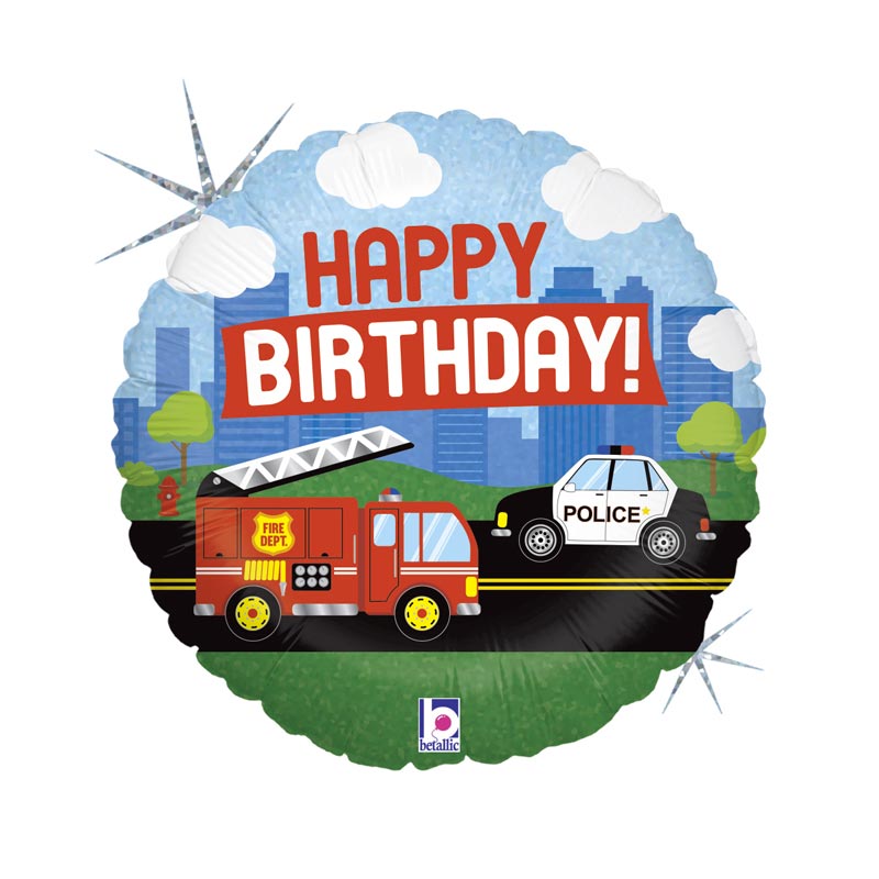 ballon hélium alu anniversaire camion de pompier